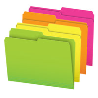 Pendaflex - Chemises à onglet supérieur Glow  - format lettre - couleurs assorties - paquet de 24-Onglets coupés 1/2
