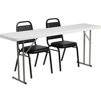 Flash Furniture – Table d’enseignement pliable de 72 po avec 2 chaises empilables à dossier trapézoïdal, granite blanc (RB18722)-L’ensemble comprend une table d’enseignement rectangulaire et deux chaises empilables