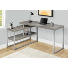 Monarch Specialties - 7586 Bureau 60 po L - Ciment/Metal Argent De Coin Cote D/G-L'espace de rangement comprend 2 étagères ouvertes qui peuvent être assemblées à gauche ou à droite
