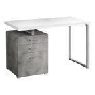 Monarch Specialties - 7648 Bureau 48 po L - Blanc/Simili-Ciment/ Metal Argent/L/R-Un bureau d'ordinateur moderne de 48 pouces de long dans un style moderne, avec une configuration réversible pour une installation à gauche ou à droite, parfait pour créer un espace de travail fonctionnel dans votre bureau à domicile.