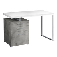 Monarch Specialties - 7648 Bureau 48 po L - Blanc/Simili-Ciment/ Metal Argent/L/R-Un bureau d'ordinateur moderne de 48 pouces de long dans un style moderne, avec une configuration réversible pour une installation à gauche ou à droite, parfait pour créer un espace de travail fonctionnel dans votre bureau à domicile.