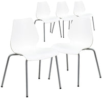Flash Furniture - Chaise empilable blanche de la série HERCULES d’une capacité de 770 lb avec soutien lombaire et cadre argenté-Ensemble de 5 chaises empilables polyvalentes