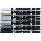 Tombow - Stylos à double pointe, couleurs échelle de gris, paq./10-Pour les artistes, illustrations, petits dessins, ou pour écrire son journal, pratiquer son écriture
