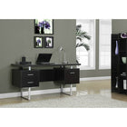 Monarch Specialties - 7080 Bureau 60 po L - Metal Argent/Espresso-Comprend 2 tiroirs de rangement sur le dessus et un tiroir à dossiers en bas avec des barres métalliques pour suspendre des dossiers de taille standard ou légale, et un dessus facile à nettoyer pour étudier, écrire ou travailler sur votre ordinateur portable.