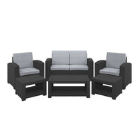 CorLiving - Ensemble de conversation 6 pièces, noir, coussins gris clair (PLF-112-Z1)-L'ensemble comprend une causeuse, 2 chaises, 2 poufs, une table basse et des coussins de siège