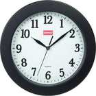 Horloge murale ronde de 10 po de Staples, noire-Lunette en plastique noir et cadran blanc avec chiffres et aiguilles noirs