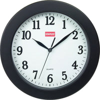 Horloge murale ronde de 10 po de Staples, noire-Lunette en plastique noir et cadran blanc avec chiffres et aiguilles noirs