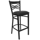 Flash Furniture – Tabouret de bar pour restaurant HERCULES en métal, dossier en X noir, assise vinyle noir-Capacité de poids de 500 lb