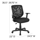 Flash Furniture - Chaise de bureau à dossier mi-dos maillé avec accoudoirs fixes, noir-Réglage pneumatique de la hauteur du siège