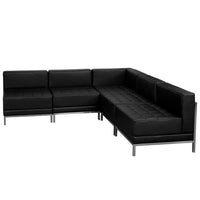 Flash Furniture – Ensemble modulaire 5 avec 4 fauteuils de centre Hercules Imagination, noir-Revêtement en cuir souple noir