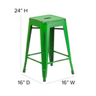 Flash Furniture – Tabouret de comptoir de 24 po en métal vieilli sans dossier, pour intérieur, vert (ETBT350324GN)-Trous de drainage dans le siège