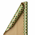 JAM Paper -  Emballage cadeau – Papier d'emballage kraft – 50 m² au total – Feuille verte à pois sur papier kraft marron – 2 rouleaux/paquet-Taille : 50 pieds carrés au total (25 pieds carrés par rouleau)