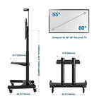 North Bayou - Support mobile de téléviseur avec tablette ajustable, pour téléviseursde 55 à 80 po-Hauteur réglable de 53 po (1,3 m) à 65 po (1,6 m)