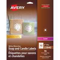 Avery - Étiquettes pour savons et chandelles - 2po de diamètre - Blanc - 96 Étiquettes-Étiquettes pour savons et chandelles