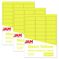 JAM Paper Étiquettes postales de couleur néon fluorescent, 1 x 2 5/8 po, jaune néon, 360/paquet-Taille : 4 x 3,33 po