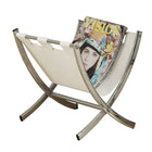 Monarch Specialties - 2036 Support Magazine - Simili-Cuir Blanc/Metal Chrome-Porte-revues, métal chromé et similicuir blanc, style tendance