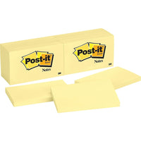 Post-it − Feuillets– jaune canari, 3 po x 5 po, 12 blocs/paquet-Les feuillets autocollants sont idéaux pour les listes de tâches