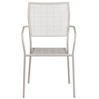 Chaise de patio avec accoudoirs et dossier carré, intérieur/extérieur, gris pâle (CO-2-SIL-GG)-Chaise de jardin empilable