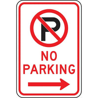Panneau de stationnement, « No Parking », avec pictogramme et flèche droite, SAX517-Langue : anglais