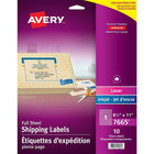 Avery - Étiquettes d'expédition Easy Peel laser/jet d'encre, incolores lustrées, 8 1/2 po x 11 po, paq./10, (7665)-Étiquette permanente