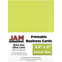 JAM Paper Cartes professionnelles double face imprimables, 2 x 3,5 po, Bright Hue, vert lime, paq./500 (22128340g)-Dimensions : 3,5 po x 2 po