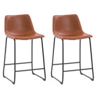 CorLiving - Tabouret de bar moderne à dossier moyen Palmer - hauteur comptoir marron délavé - lot de 2-Rembourré dans un siège en cuir végétal de première qualité marron légèrement vieilli.
