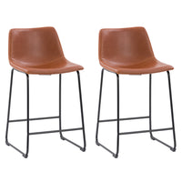CorLiving - Tabouret de bar moderne à dossier moyen Palmer - hauteur comptoir marron délavé - lot de 2-Rembourré dans un siège en cuir végétal de première qualité marron légèrement vieilli.