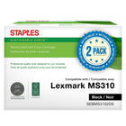 Staples Sustainable Earth - Cartouche de toner noir remise à neuf, Lexmark MS310, rendement élevé, paq./2-Noir, paq./6