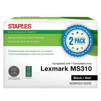 Staples Sustainable Earth - Cartouche de toner noir remise à neuf, Lexmark MS310, rendement élevé, paq./2-Noir, paq./6
