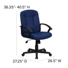 Flash Furniture - Chaise d’ordinateur à dossier mi-dos en tissu, accoudoirs fixes, bleu marine-Réglage pneumatique de la hauteur du siège