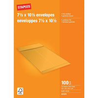 Staples - Enveloppes Kraft pour catalogues, 7 1/2 po x 10 1/2 po, bte/100, avec colle-7 1/2 po x 10 1/2 po  