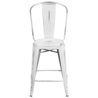 Flash Furniture – Tabouret de comptoir de 24 po avec dossier, pour l’intérieur, métal vieilli, blanc (ET353424WH)-Tabouret de comptoir de style bistro