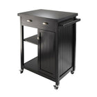 Winsome Timber - Chariot de cuisine avec panneau lambris, noir-Le chariot de cuisine de Timber avec panneau lambris fini en noir complète votre cuisine.  La surface de travail est de 25,67 larg. x 19,37 prof. (po). Un tiroir large avec dimensions intérieures de 2,75 haut. x 20,71 larg. x 13,50 prof. (po). Un côté comprend un espace de rangement ouvert et une tablette ajustable.  L’autre tablette inférieure est dotée d’une armoire fermée avec une tablette réglable.  Dimensions intérieures de l’armoire : 22,2