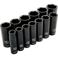 Dynamic Tools – Ensemble de 13 douilles à choc SAE à 6 pans, prise de 1/2 po, profondes, 1/2 po à 1 1/4 po-Comprend : 1/2 po, 9/16 po, 5/8 po, 11/16 po, 3/4 po, 13/16 po, 7/8 po, 15/16 po, 1 po, 1 1/16 po, 1 1/8 po, 1 3/16 po, 1 1/4 po
