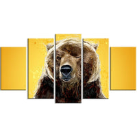 Designart – Impression sur toile, jaune, ours brun, 5 panneaux, (PT2303-373)-Impression