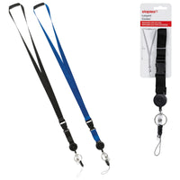 Staples - Tour de cou avec enrouleur de badge - fermoir détachable - noir/bleu-Polyester durable avec fermoir en plastique et boucle amovible ; clip en métal et porte-clés