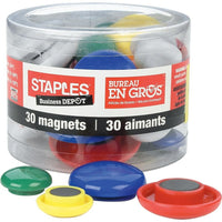 Staples - Aimants type bouton, couleurs classiques, paq./30-Attachez photos, papier et autres articles à toute surface métallique