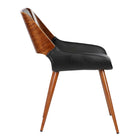 Armen Living - Panda Chaise de salle à manger finition bois de Noyer et Simili Cuir Noir-Les pieds en métal robustes sont en placage de noyer