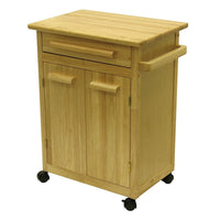 Winsome Kitchen – Chariot de cuisine avec un tiroir, une armoire, naturel-La surface de travail solide en bois de hêtre vous fournit une surface de préparation d’aliments pratique sur ce chariot de rangement à roulettes.  Un tiroir supérieur est soutenu par une grande armoire à deux portes.  La serviette pratique sur un côté vous aide aussi.