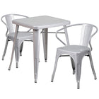 Flash Furniture – Ensemble avec table et 2 sièges à bras ajourés, intérieur/extérieur, métal, argenté (CH31330270SIL)-Argenté/métal, caoutchouc