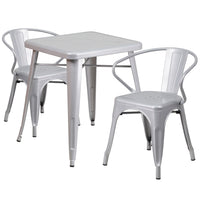 Flash Furniture – Ensemble avec table et 2 sièges à bras ajourés, intérieur/extérieur, métal, argenté (CH31330270SIL)-Argenté/métal, caoutchouc