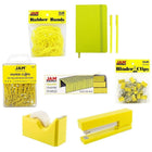 JAM Paper – Trousse de bureau complète, jaune (338756Cye)-Comprend un cahier de notes, des stylos, des pince-notes, des agrafes, des trombones, des bandes élastiques, un dévidoir de ruban et une agrafeuse