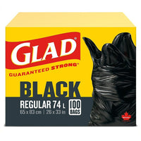 Glad à nœud facile - Sacs Regulier sacs à ordures - 74L - Paquet de 100-SACS À ORDURES NOIRS: Boîte de 100 sacs à ordures ordinaires de Glad d’une capacité de 74 L.