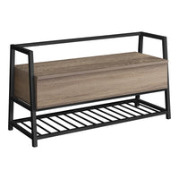 Monarch Specialties - 4501 Banc 42"L - Rangement Taupe Foncé/Metal Noir-Banc de rangement combiné avec un haut qui s'ouvre et étagère à chaussures