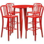 Ensemble de table de bar ronde en métal rouge, 4 tabourets à dos lattes verticales, int/ext, 30 po (CH-51090BH-4-30VRT-RED-GG)-Table de bar à café en métal