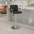 Flash Furniture – Tabouret de bar ajustable en vinyle matelassé noir avec pied et accoudoirs chromés (CH102029BK)-Siège pivotant