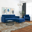 Futon Pin Tufted Transitional - Velours Bleu-Coussinets sous les pieds pour protéger vos planchers des égratignures
