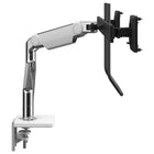 Bras pour moniteur Humanscale M8.1 avec double barre transversale + poignée-La fonction d'arrêt intelligent du M8.1 permet à l'utilisateur d'arrêter chaque articulation n'importe où le long de sa rotation pour éviter que le moniteur ou le bras ne se trouve sur les bords du bureau. De plus, un indicateur de contrepoids intégré permet à l'installateur de contrebalancer le poids du moniteur sans moniteur.