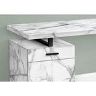 Monarch Specialties - 7762 Bureau 48 po L - Blanc Marbre Orientation Gauche Ou Droite-Poignées de tiroir, support de bureau et pied en métal robuste en forme de U finis en noir contrastante