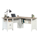 Sauder 59"W La Collection August Hill Bureau en L - Finition Soft White-  Œillets et passe-câbles pour la gestion des cordons